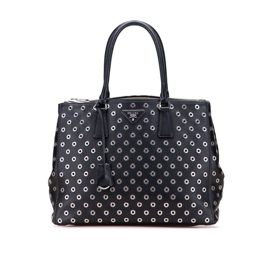 Prada Large City Calf Grommet Galleria Double Zip Tote Black Leather Good condition - Front View