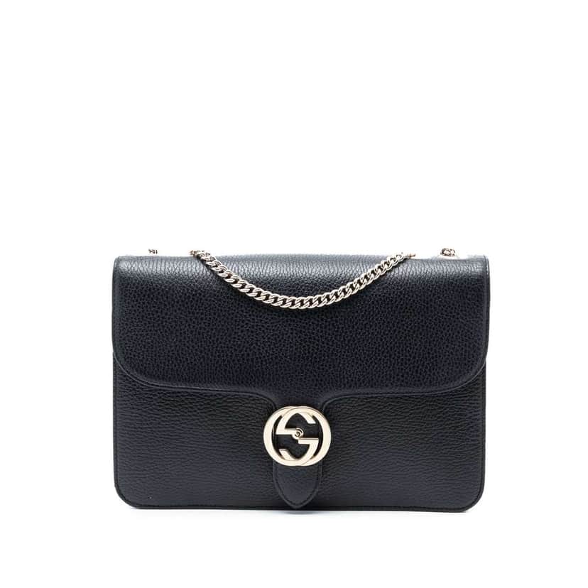 Gucci Medium Dollar Calfskin Interlocking G Crossbody Black Leather Good condition - Front View