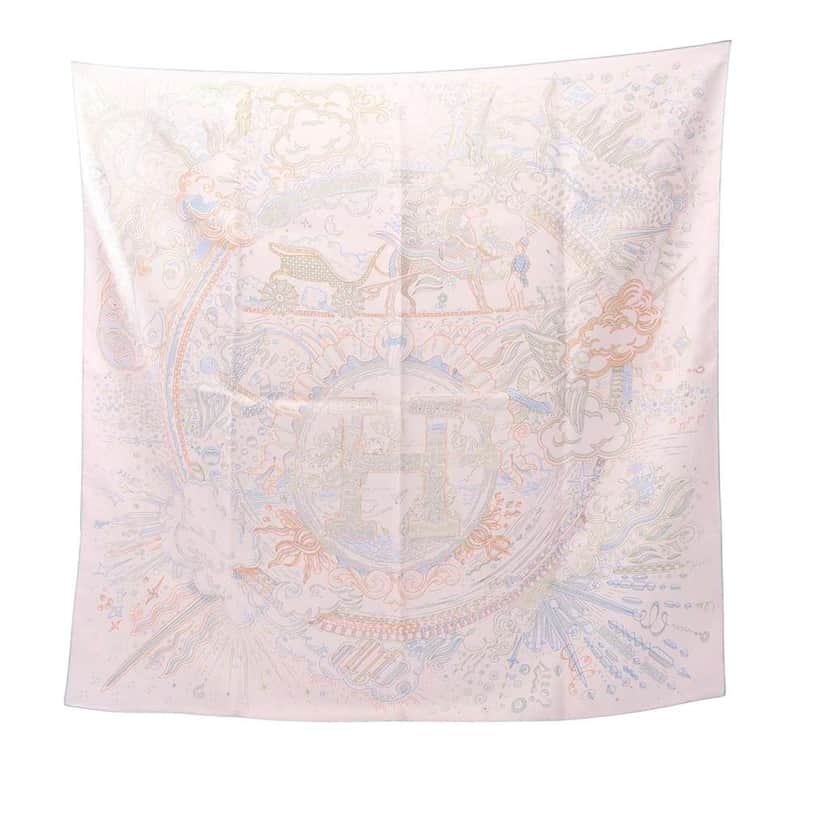 Hermès Please Hold The Line Silk Scarf Pink Silk Very good condition - Front View