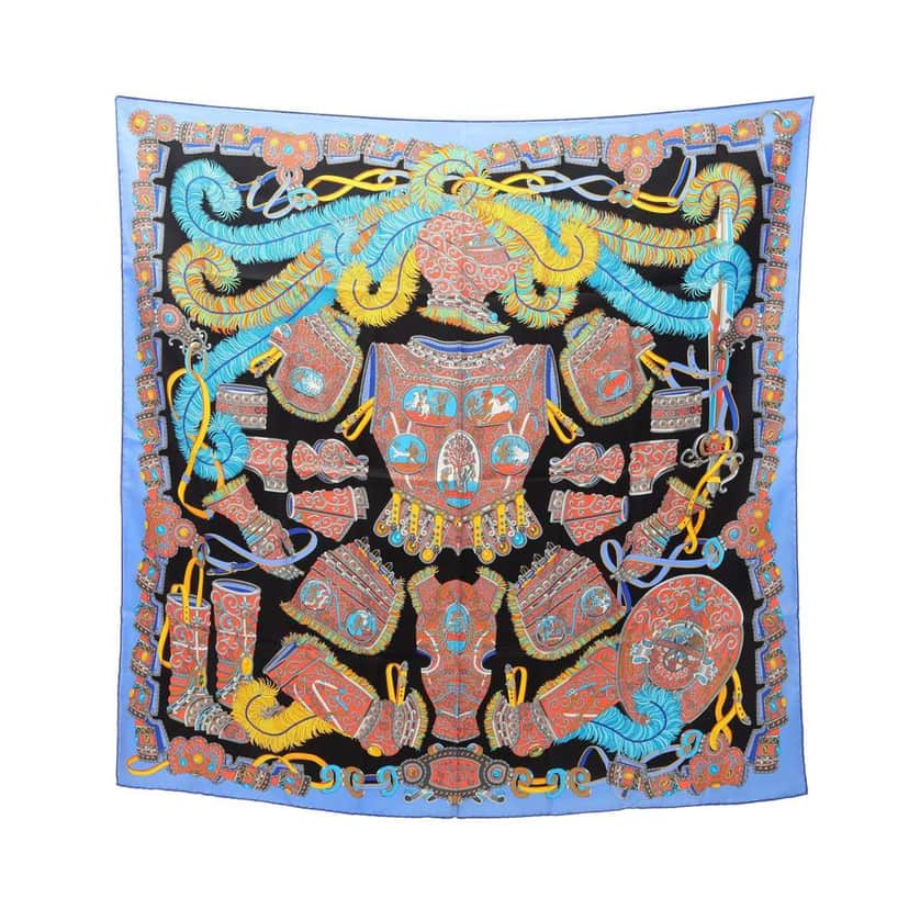 Hermès Sous L Egide de Mars Silk Scarf 90 Black Silk Good condition - Front View