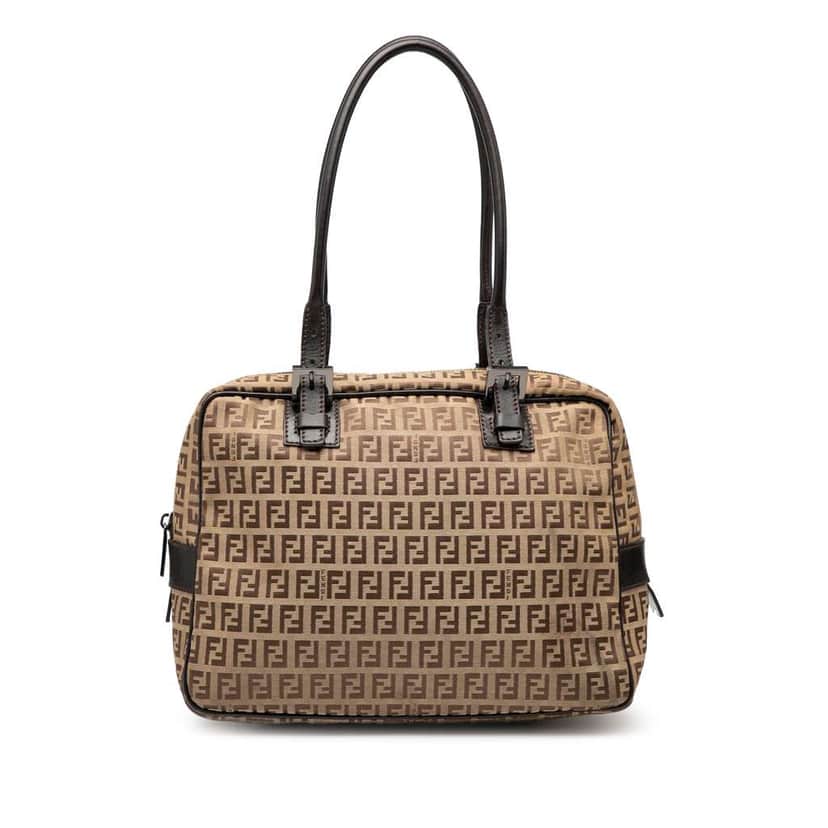 Fendi Zucchino Canvas Shoulder Bag Brown Canvas Good condition - Front View