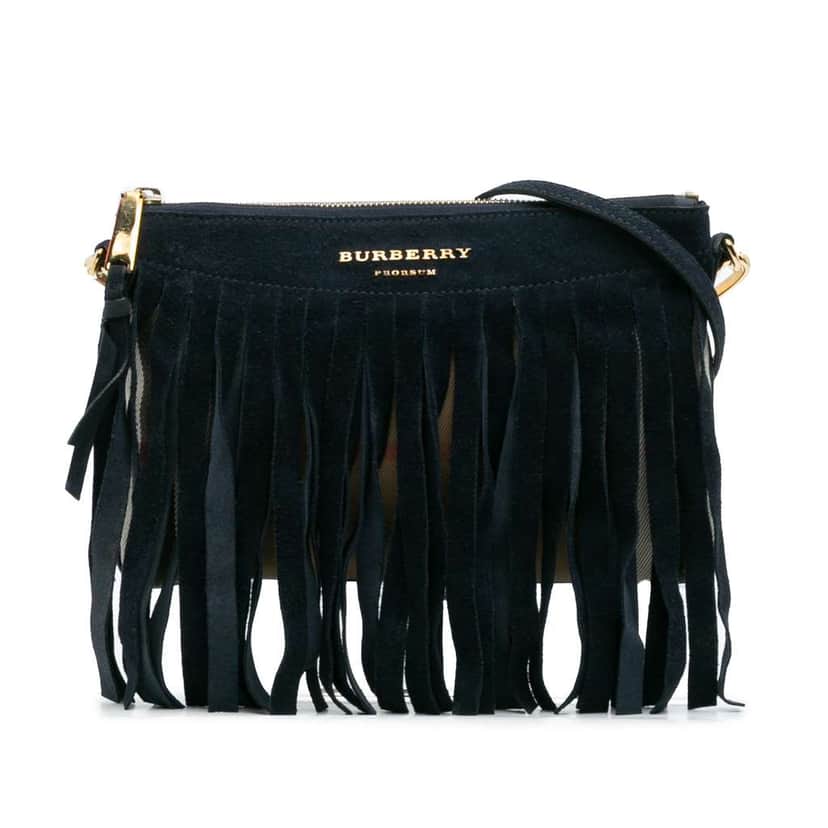 Burberry Suede Peyton Fringe Crossbody Black Leather Good condition - Front View