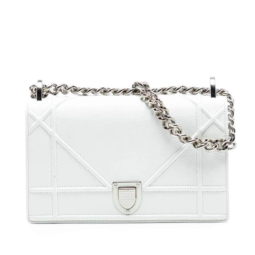 Dior Small Grained Calfskin Diorama Flap White Leather Good condition - Front View