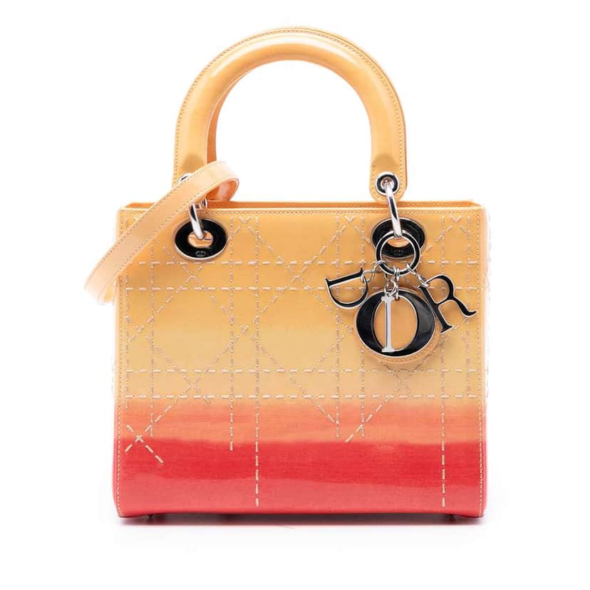 Dior Medium Ombre Patent Cannage Lady Dior Orange Leather Good condition - Front View