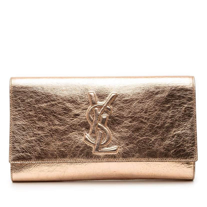 Saint Laurent Large Metallic Calfskin Monogram Belle De Jour Clutch Gold Leather Good condition - Front View