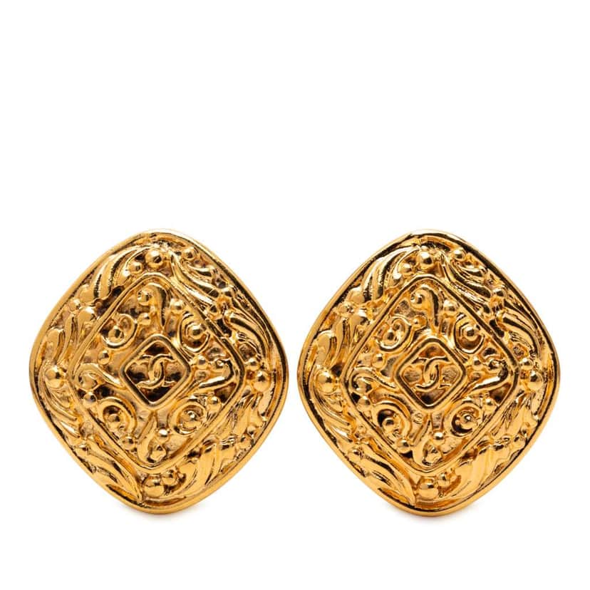 Chanel Gold Plated CC Clip On Earrings Gold Metal Very good condition - Front View