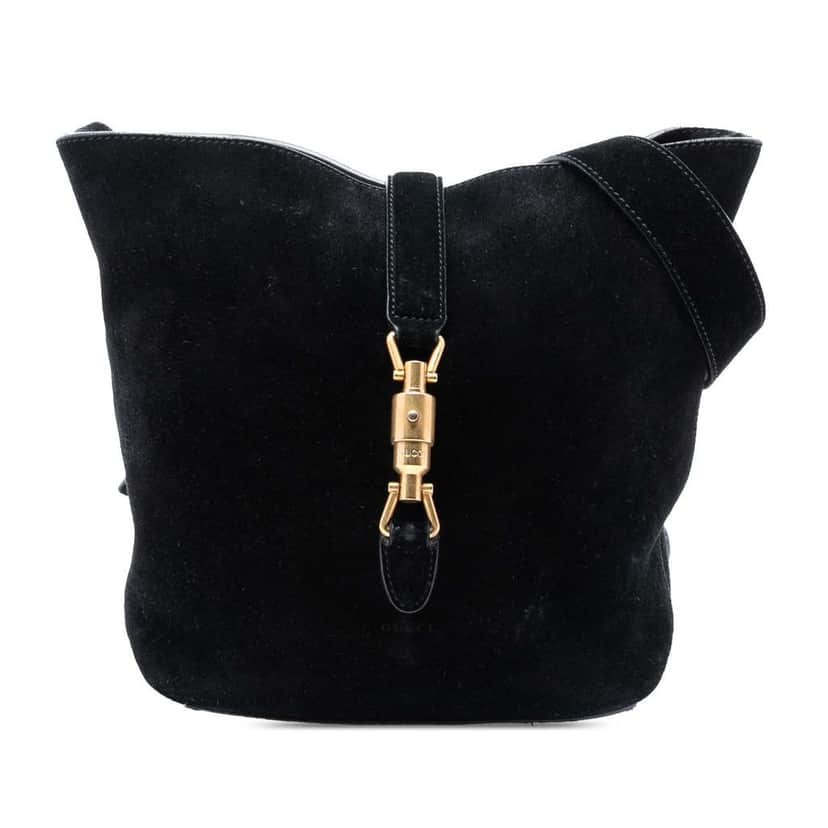 Gucci Suede Soft Jackie Bucket Bag Black Leather Good condition - Front View