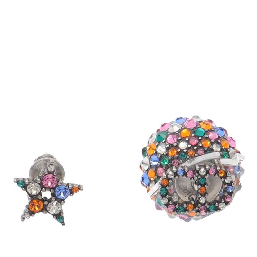 Dior Stainless Steel Multicolor Rhinestone Star and CD Logo Earrings Silver Stainless steel Good condition - Front View
