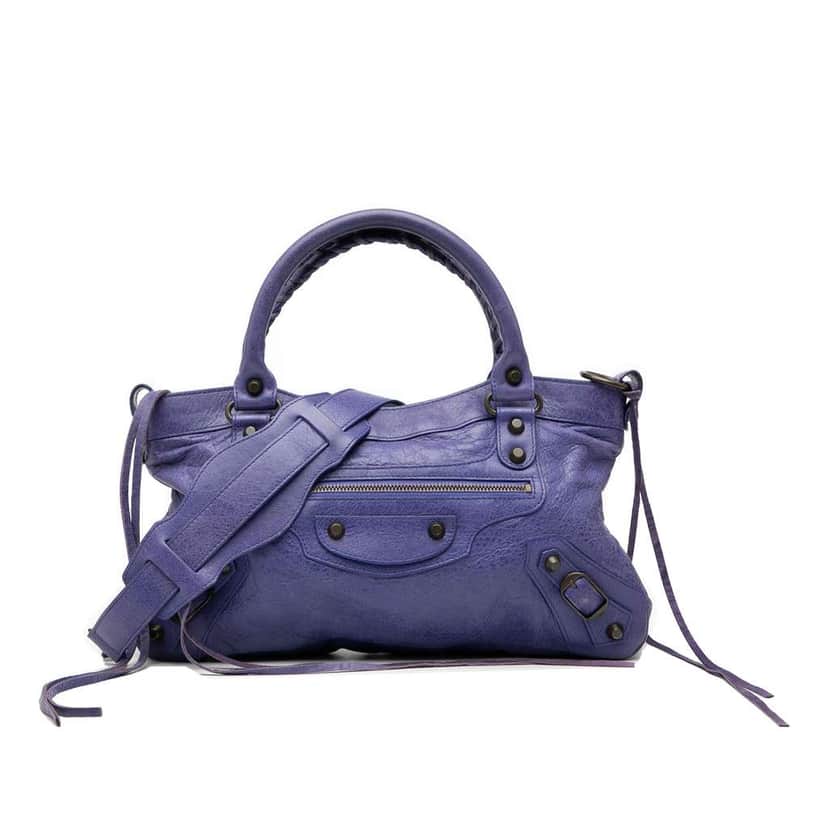 Balenciaga Lambskin Motocross Classic First Satchel Purple Leather Good condition - Front View