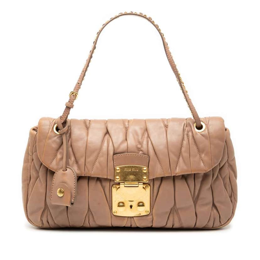 Miu Miu Matelasse Nappa Leather Chain Shoulder Bag Brown Leather Good condition - Front View