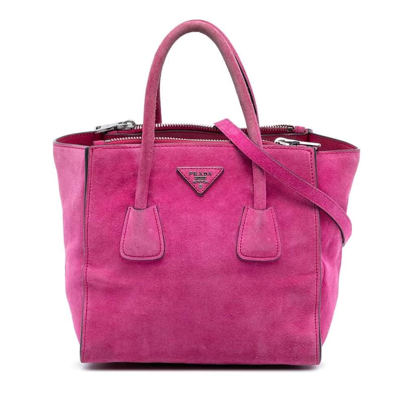 Prada Small Scamosciato Twin Pocket Satchel Pink Leather Very good condition - Front View