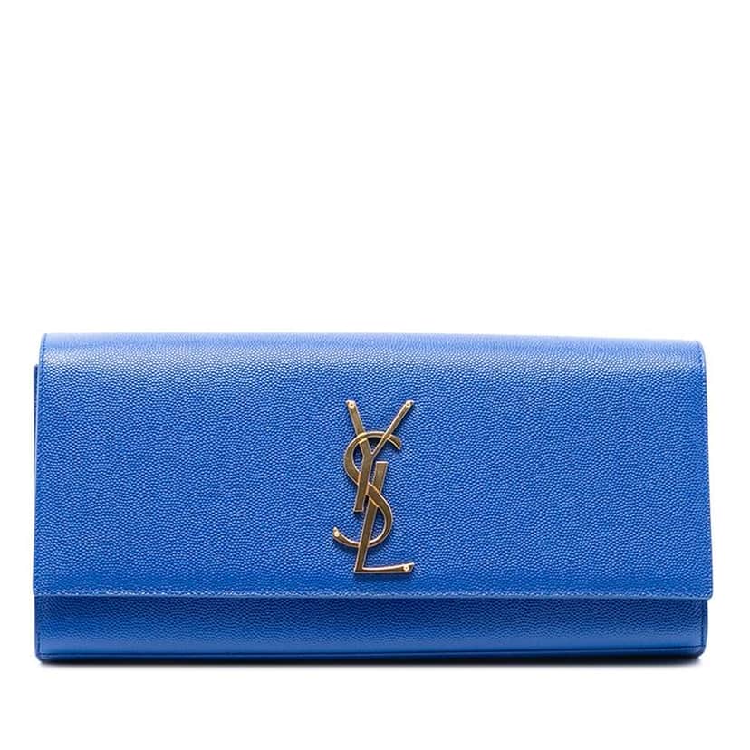 Saint Laurent Grain De Poudre Monogram Cassandre Clutch Blue Leather Good condition - Front View
