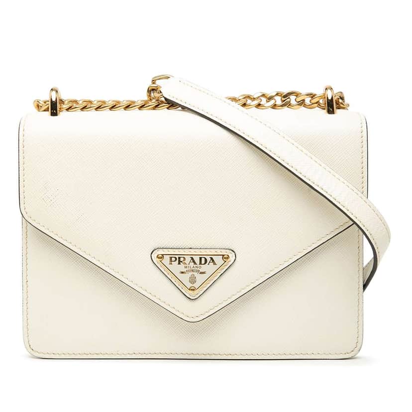 Prada Saffiano Lux Envelope Chain Flap White Leather Good condition - Front View