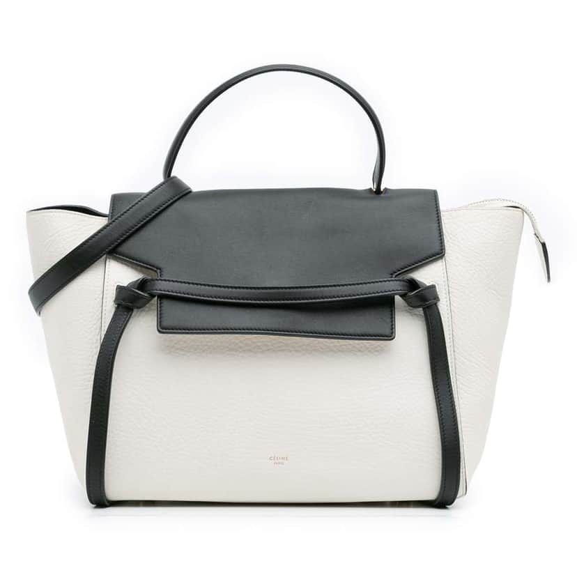 Celine Mini Bicolor Leather Belt Satchel White Leather Good condition - Front View