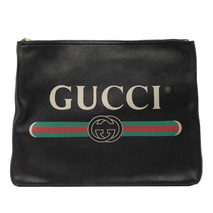 Gucci Medium Leather Logo Portfolio Clutch Black Leather Very good condition - Front View