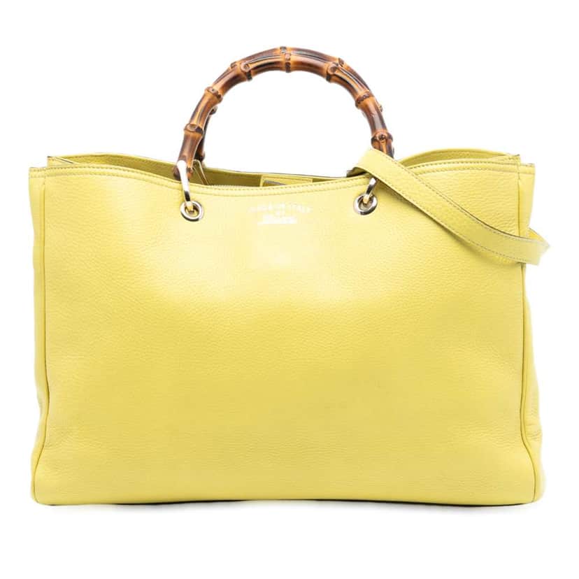 Gucci Large Calfskin Bamboo Shopper Satchel Yellow Leather Good condition - Front View