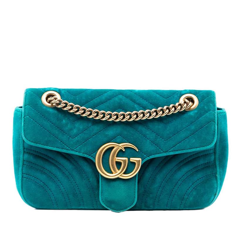 Gucci Medium GG Marmont Matelasse Velvet Shoulder Bag Blue Velvet Good condition - Front View