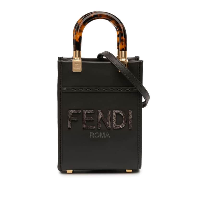 Fendi Mini Sunshine Shopper Tote Black Leather Good condition - Front View