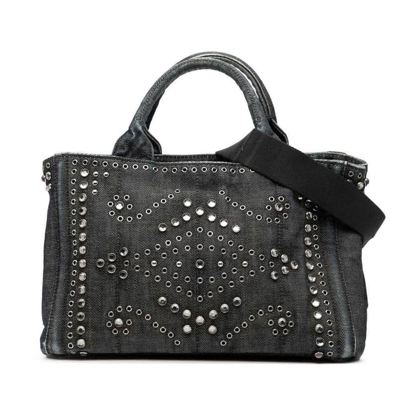 Prada Small Denim Canapa Bijoux and Grommet Satchel Blue Denim Good condition - Front View