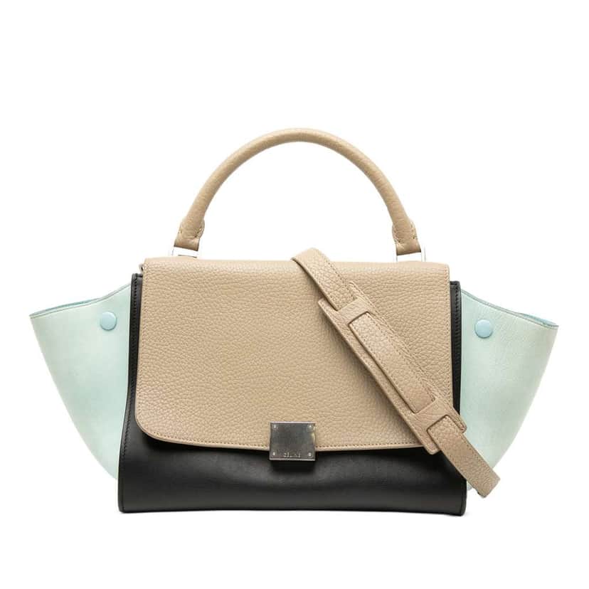 Celine Small Tricolor Leather Trapeze Satchel Black Leather Good condition - Front View