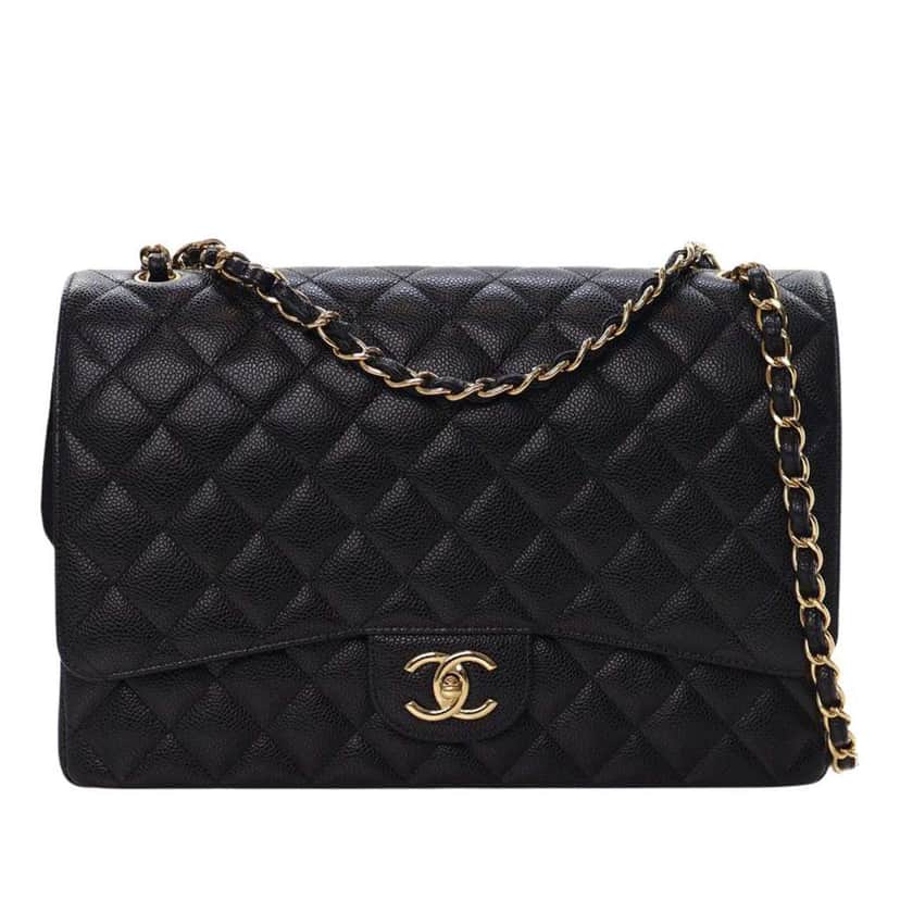 Chanel Maxi Classic Caviar Double Flap Black Leather Good condition - Front View