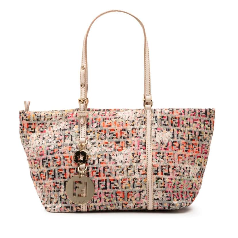 Fendi Mini Zucchino Canvas Floral Superstar Tote Pink Canvas Good condition - Front View
