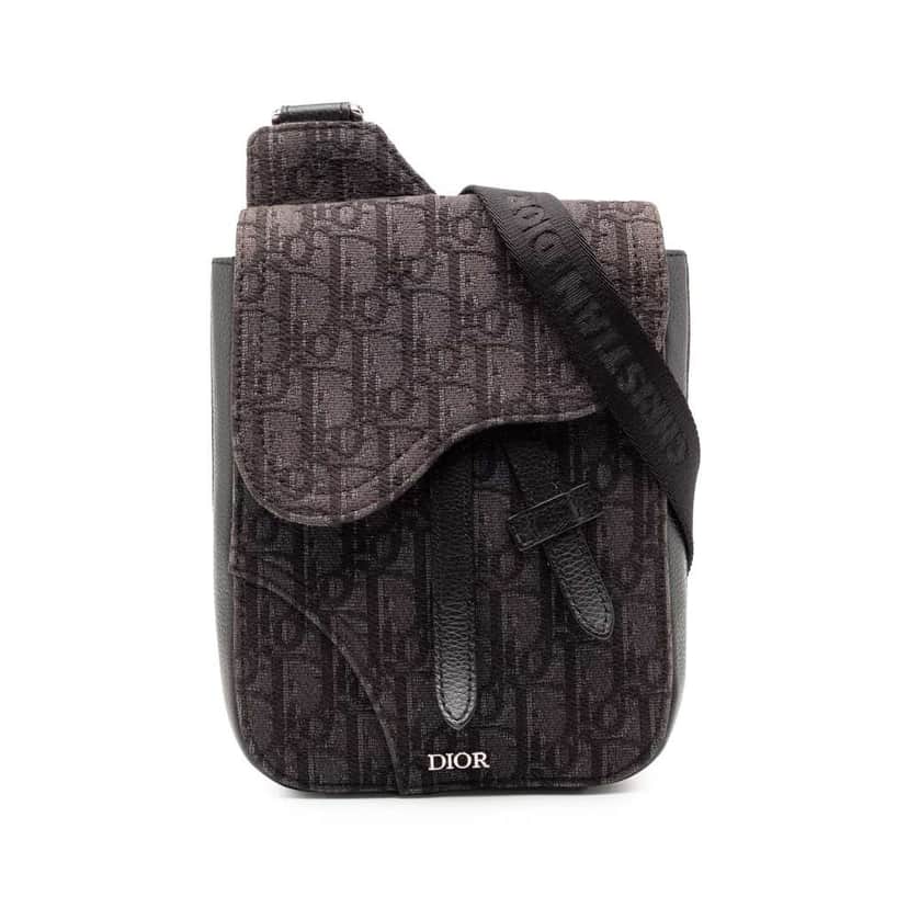 Dior Oblique Canvas Saddle Pouch Crossbody Brown Canvas Very good condition - Front View