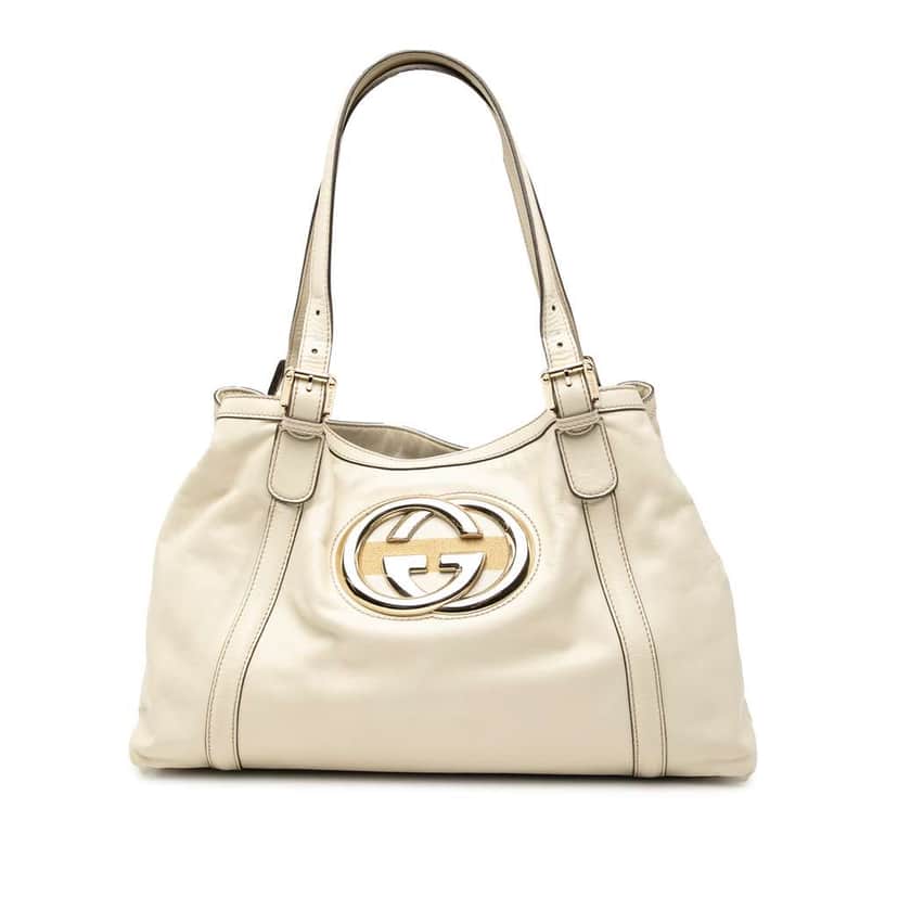 Gucci Leather Dialux Britt Tote White Leather Very good condition - Front View