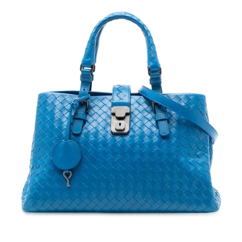 Bottega Veneta Small Nappa Intrecciato Roma Satchel Blue Leather Good condition - Front View