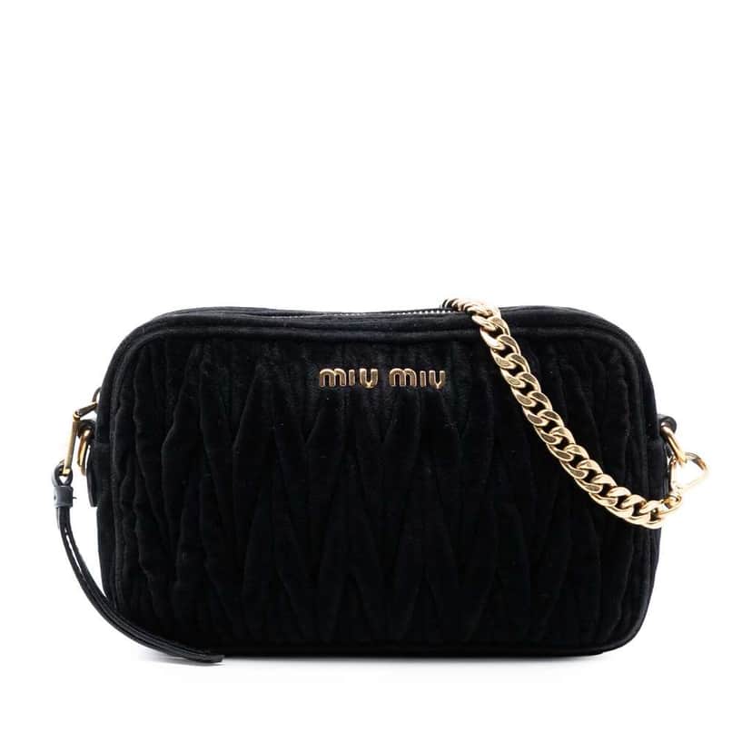 Miu Miu Matelasse Velvet Camera Crossbody Black Velvet Good condition - Front View
