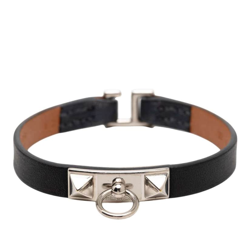 Hermès Leather Rivale Mini Bracelet Black Leather Good condition - Front View