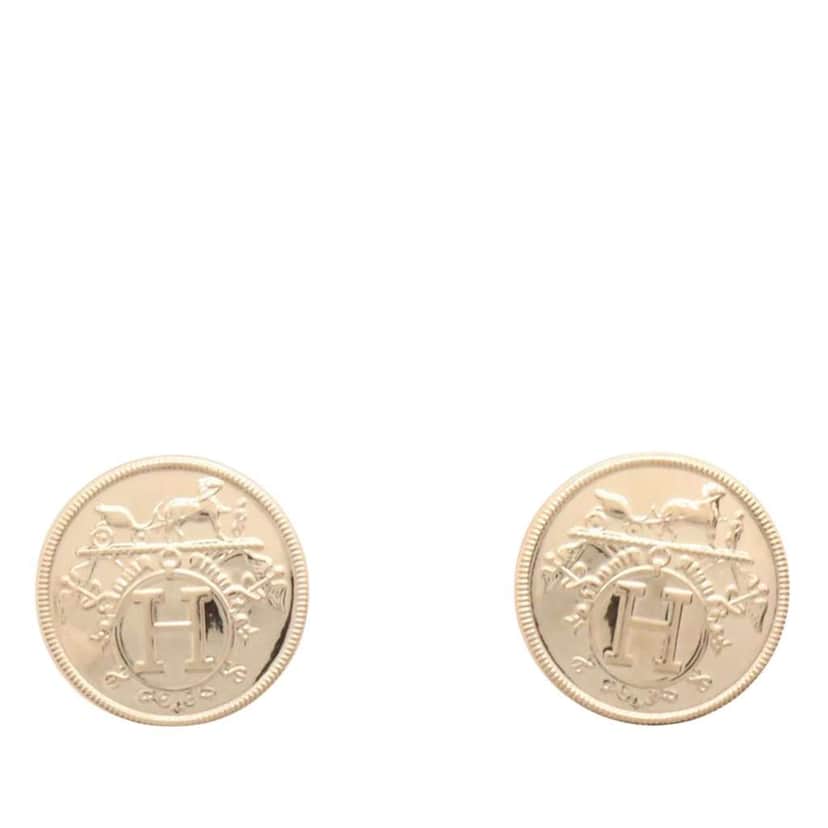 Hermès Very Small 18K Rose Gold Ex-Libris Earrings Pink Rose Gold Good condition - Front View