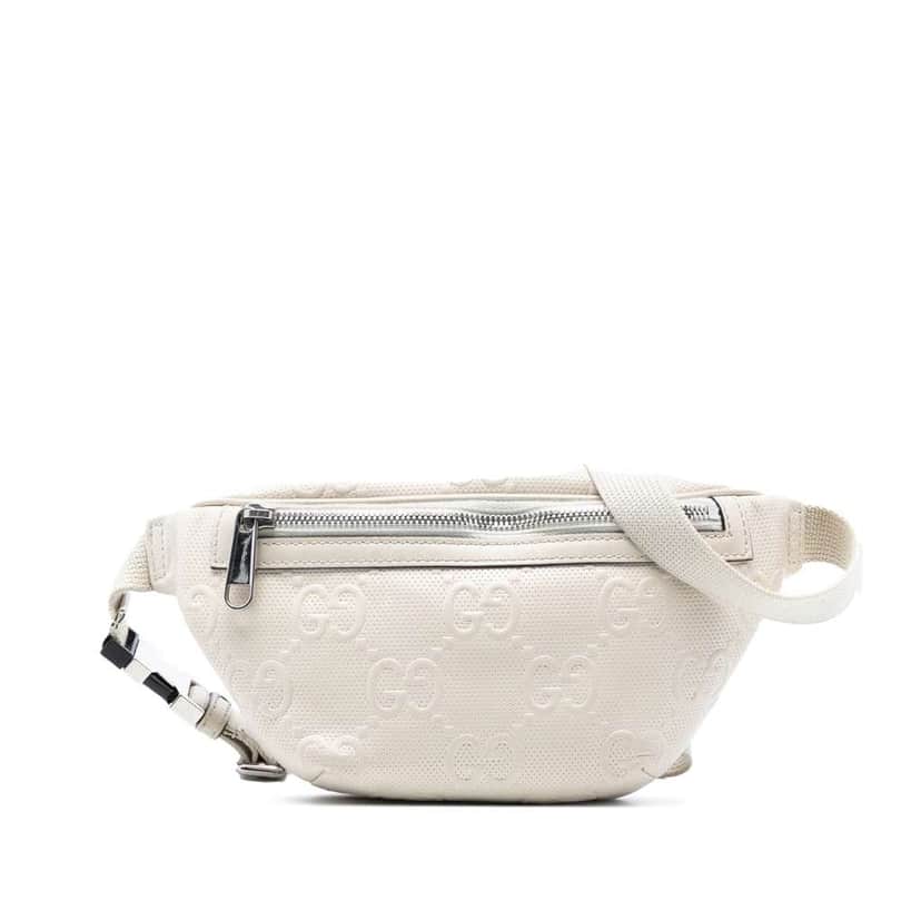 Gucci GG Embossed Perforated Leather Belt Bag White Leather Very good condition - Front View