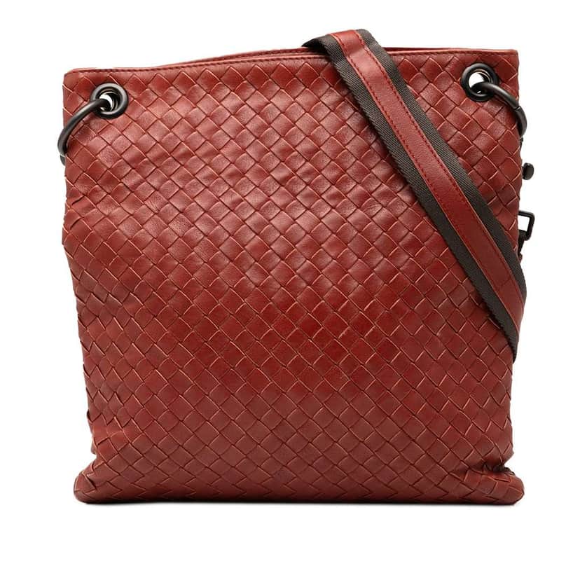 Bottega Veneta Leather Intrecciato Crossbody Brown Leather Very good condition - Front View