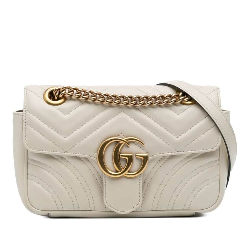 Gucci Small GG Marmont Matelasse Leather Shoulder Bag White Leather Good condition - Front View