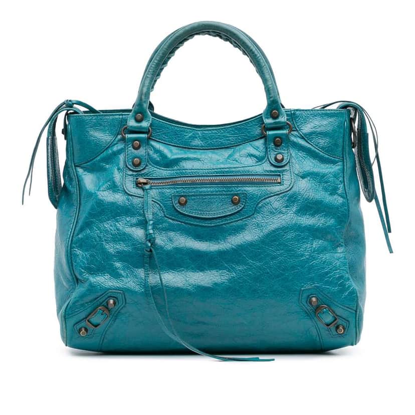 Balenciaga Lambskin Motocross Classic Velo Satchel Blue Leather Good condition - Front View