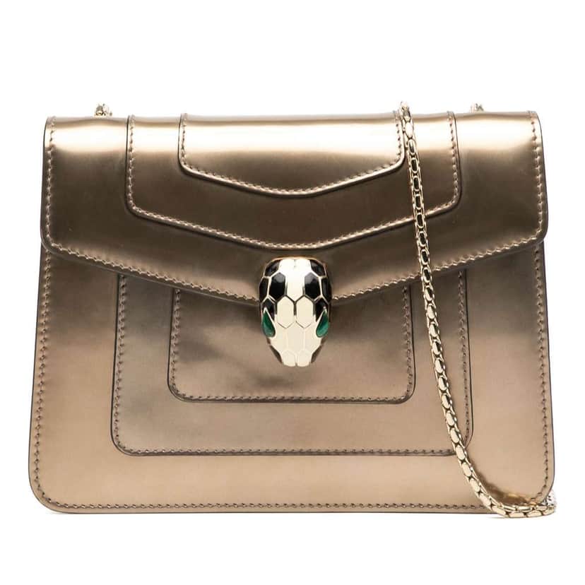 Bvlgari Small Patent Serpenti Forever Crossbody Gold Leather Good condition - Front View