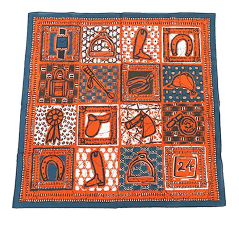 Hermès Le Boubou H Cotton Scarf Carre 65 Orange Cotton Good condition - Front View