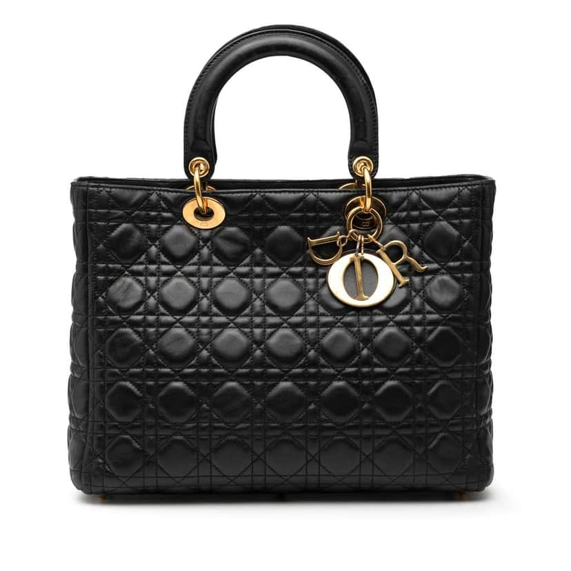 Dior Large Lambskin Cannage Lady Dior Black Leather Good condition - Front View