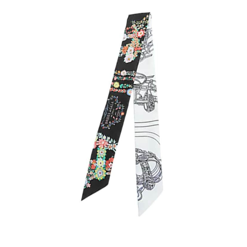 Hermès Brides de Gala en Fleurs Silk Twilly Scarf Black Silk Good condition - Front View
