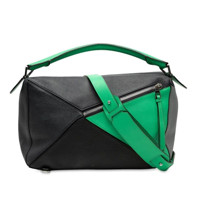 Loewe Large Multicolor Calfskin Puzzle Satchel Black Leather Good condition - Front View