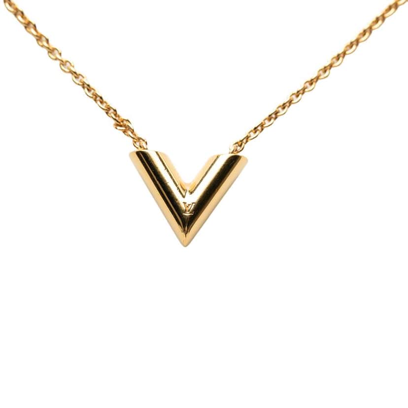 Louis Vuitton Gold Plated Essential V Necklace Gold Metal Very good condition - Front View