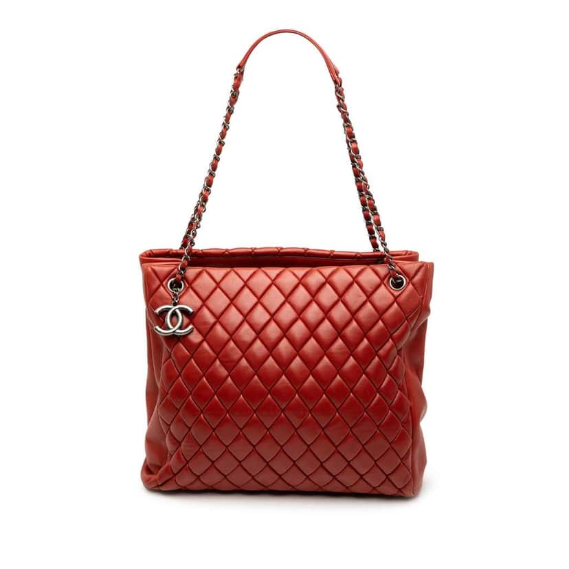 Chanel Small Quilted Iridescent Calfskin New Bubble Tote Orange Leather Good condition - Front View