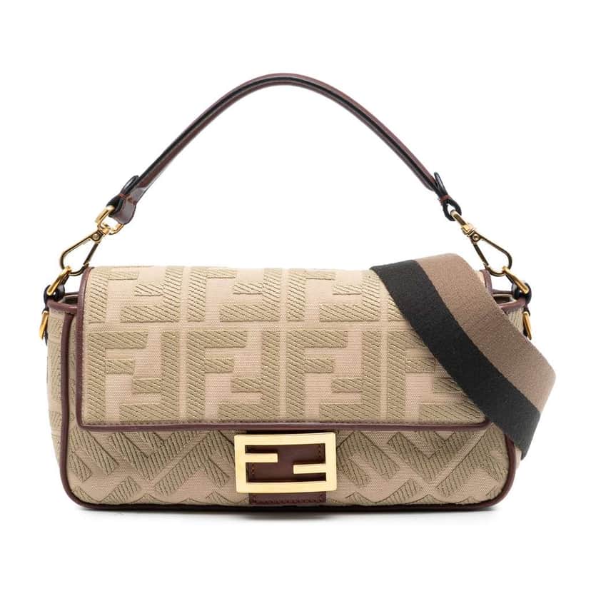 Fendi Zucca Embroidered Canvas Baguette Satchel Brown Canvas Good condition - Front View