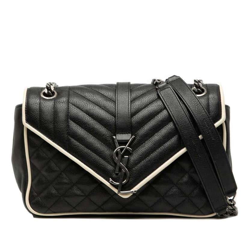 Saint Laurent Medium Calfskin Triquilt Monogram College Bag Black Leather Good condition - Front View