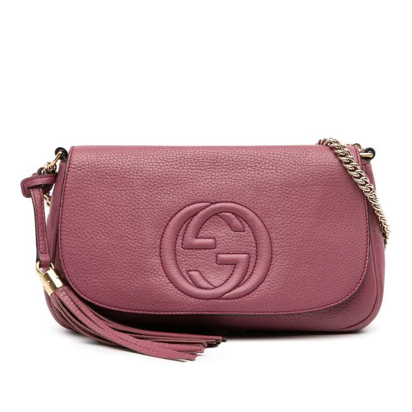 Gucci Medium Leather Soho Chain Flap Crossbody Pink Leather Good condition - Front View