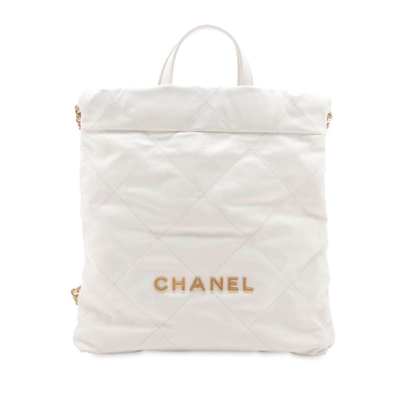 Chanel Shiny Calfskin Chanel 22 Drawstring Backpack White Leather Good condition - Front View