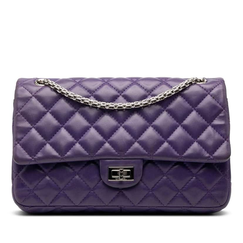 Chanel Quilted Lambskin Reissue 2.55 Double Flap 226 Purple Leather Good condition - Front View