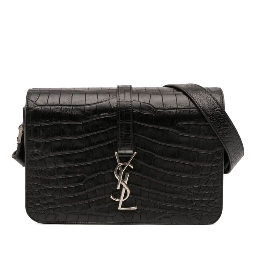 Saint Laurent Medium Croc Embossed Leather Monogram Universite Crossbody Black Leather Good condition - Front View