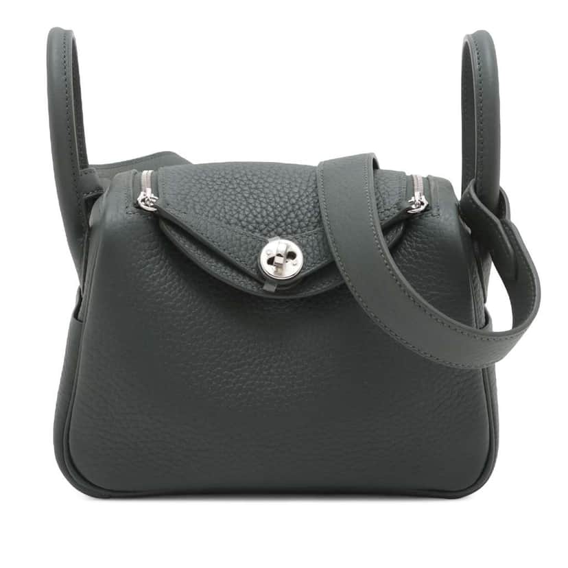 Hermès Mini Clemence Lindy 20 Green Leather Good condition - Front View